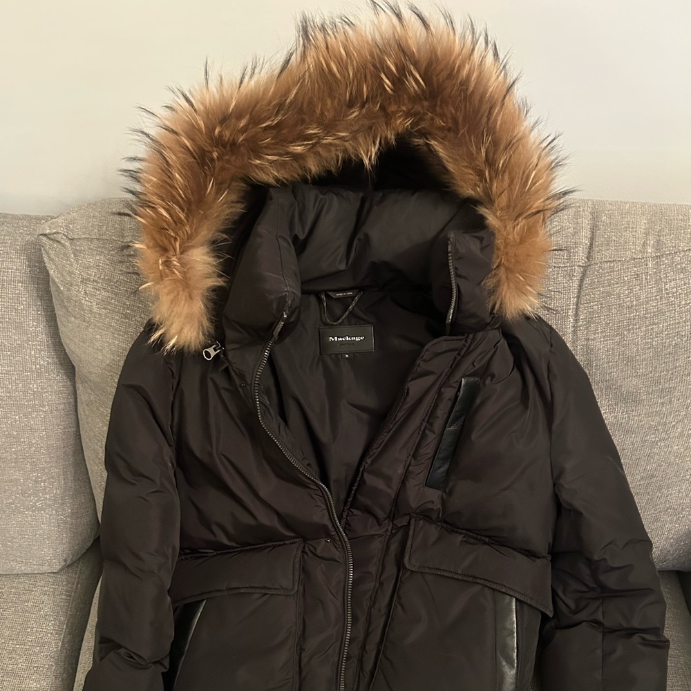Mackage Black Puffer Jacket with Fir Hood